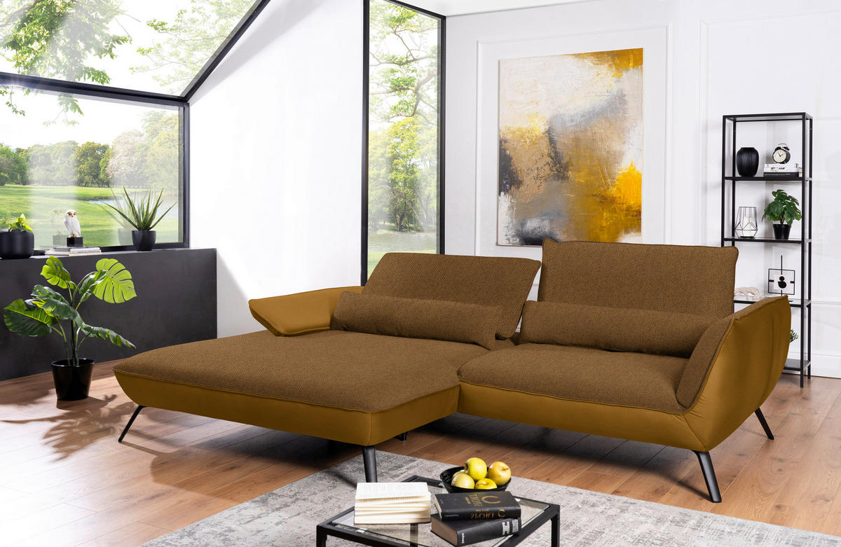 ECKSOFA in Flachgewebe Goldfarben  191/273 cm  - Goldfarben/Schwarz, Design, Textil/Metall (191/273cm) - Moderano