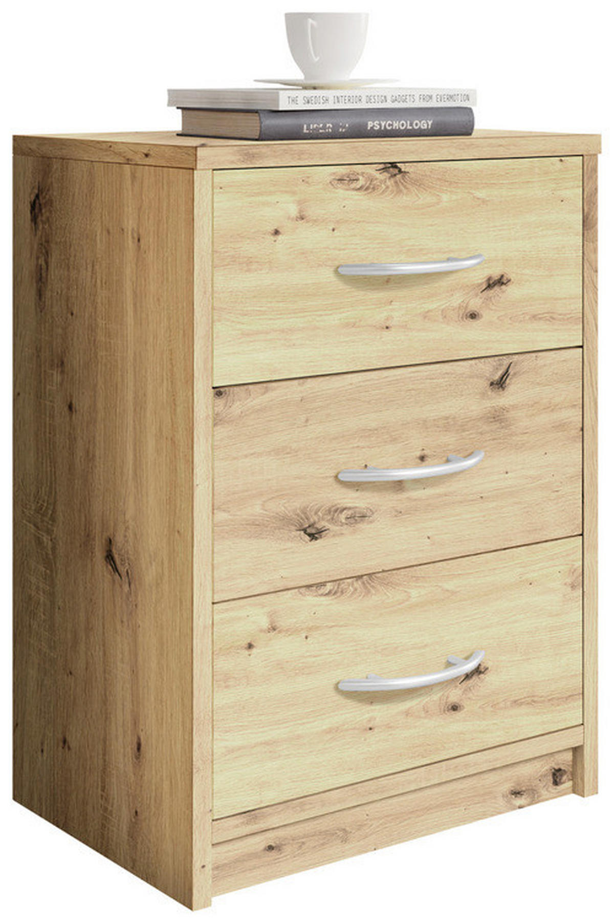 NOČNÍ STOLEK, barvy dubu, 38,5/54/28,2 cm - šedá/barvy dubu, Basics, kompozitní dřevo/plast (38,5/54/28,2cm) - Carryhome