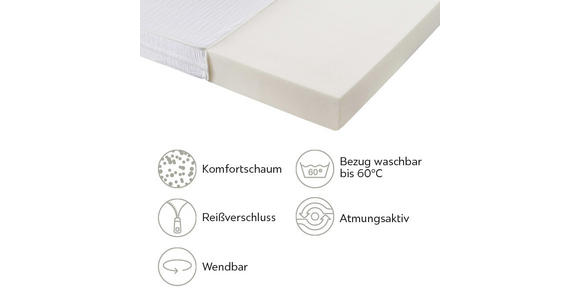 WENDEMATRATZE 90/200 cm Höhe ca. 15 cm - Weiß, KONVENTIONELL, Textil (90/200cm) - Carryhome