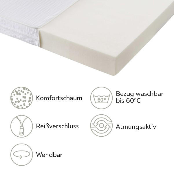 WENDEMATRATZE 90/200 cm Höhe ca. 15 cm  - Weiss, Konventionell, Textil (90/200cm) - Carryhome