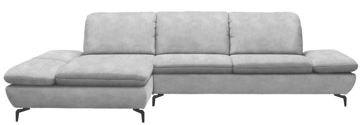 ECKSOFA in Flachgewebe Hellgrau  - Hellgrau/Schwarz, Design, Textil/Metall (200/315cm) - Chilliano
