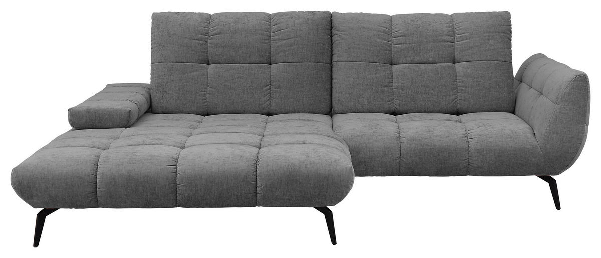 ECKSOFA Anthrazit Flachgewebe Rücken echt, Sitztiefenverstellung  - Anthrazit/Schwarz, KONVENTIONELL, Textil/Metall (211/273cm) - SetOne by Musterring