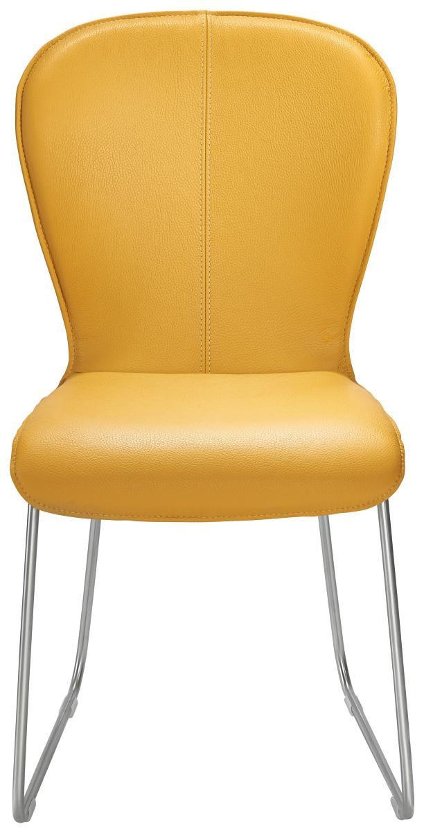 STUHL Echtleder Gelb, Edelstahlfarben  - Edelstahlfarben/Gelb, Design, Leder/Metall (48/91/61cm) - Bert Plantagie