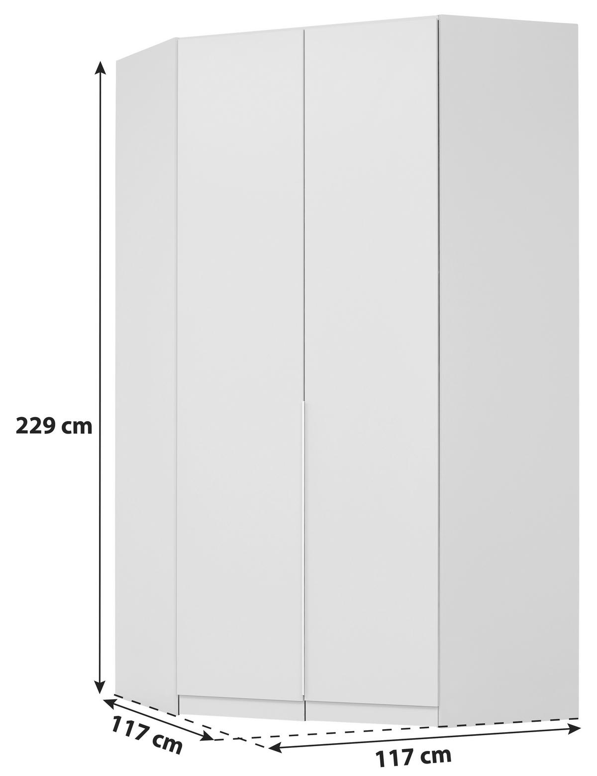 ECKKLEIDERSCHRANK 117/229/117 cm  - Hellgrau/Alufarben, Modern, Holzwerkstoff (117/229/117cm) - Rauch Möbel