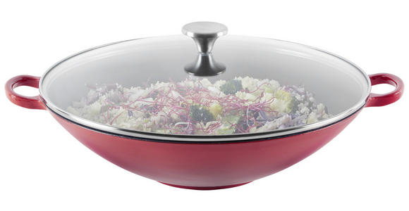 WOK Beef & More Emaille 36 cm  - Transparent/Rot, KONVENTIONELL, Glas/Metall (36cm) - Homeware Profession.