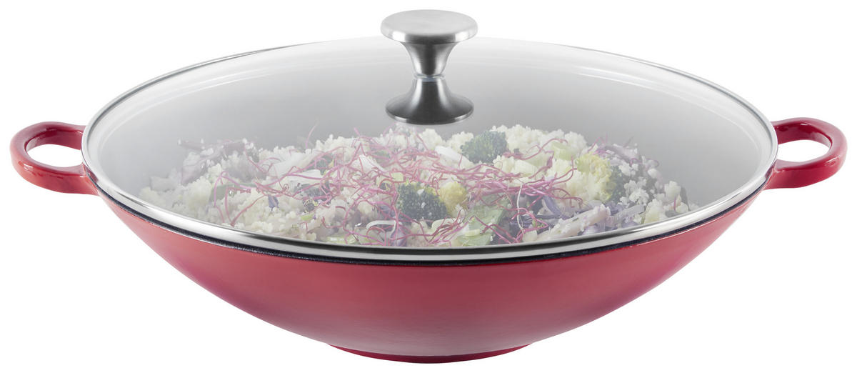 WOK 36 cm  - röd/svart, Klassisk, metall/glas (36cm) - Homeware Profession.