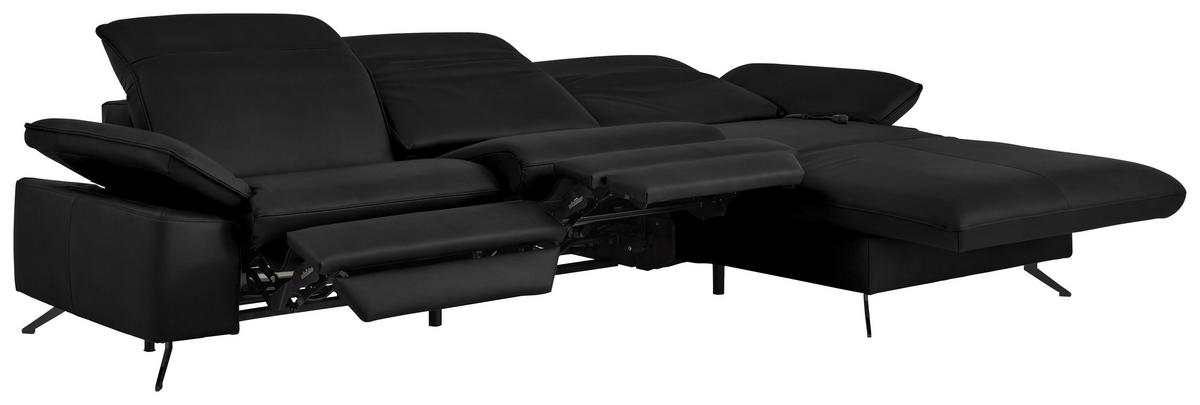 ECKSOFA  Echtleder Schwarz  - Schwarz, Design, Leder/Metall (307/169cm) - Beldomo Premium
