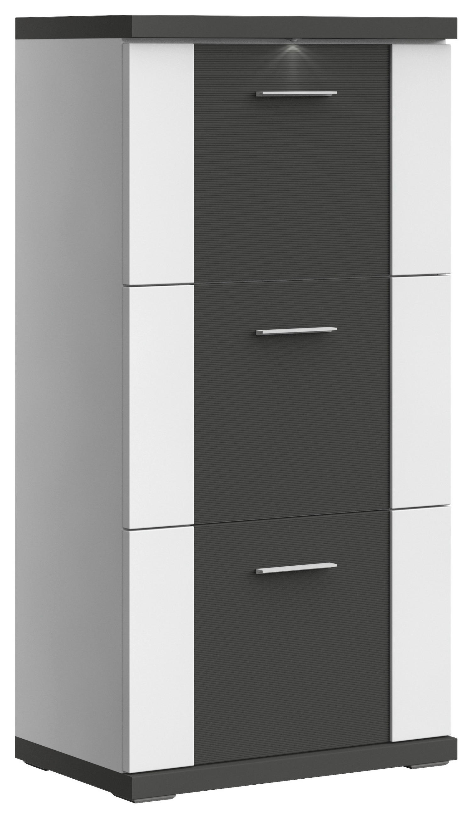 SCHUHSCHRANK Graphitfarben, Weiß - Chromfarben/Graphitfarben, Basics, Holzwerkstoff/Metall (65/131/42cm) - Xora