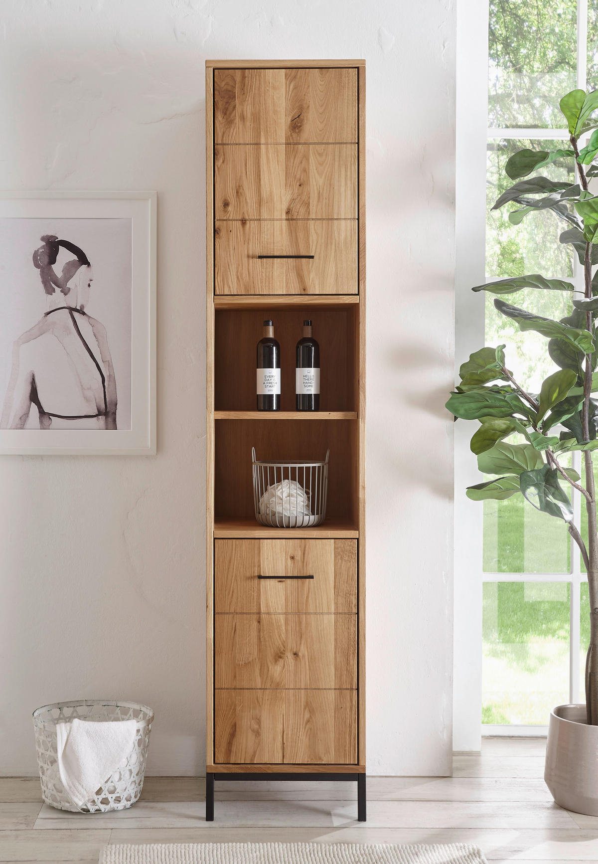 HOCHSCHRANK 40/190/35 cm  - Wildeiche/Schwarz, Basics, Holz/Metall (40/190/35cm) - Linea Natura