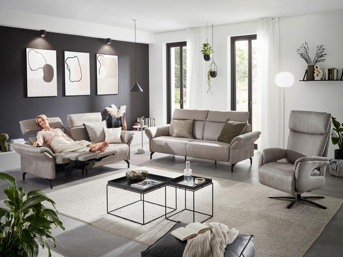 2-SITZER-SOFA in Lederlook Hellgrau  - Hellgrau/Schwarz, Konventionell, Textil/Metall (216/103/92cm) - Dieter Knoll