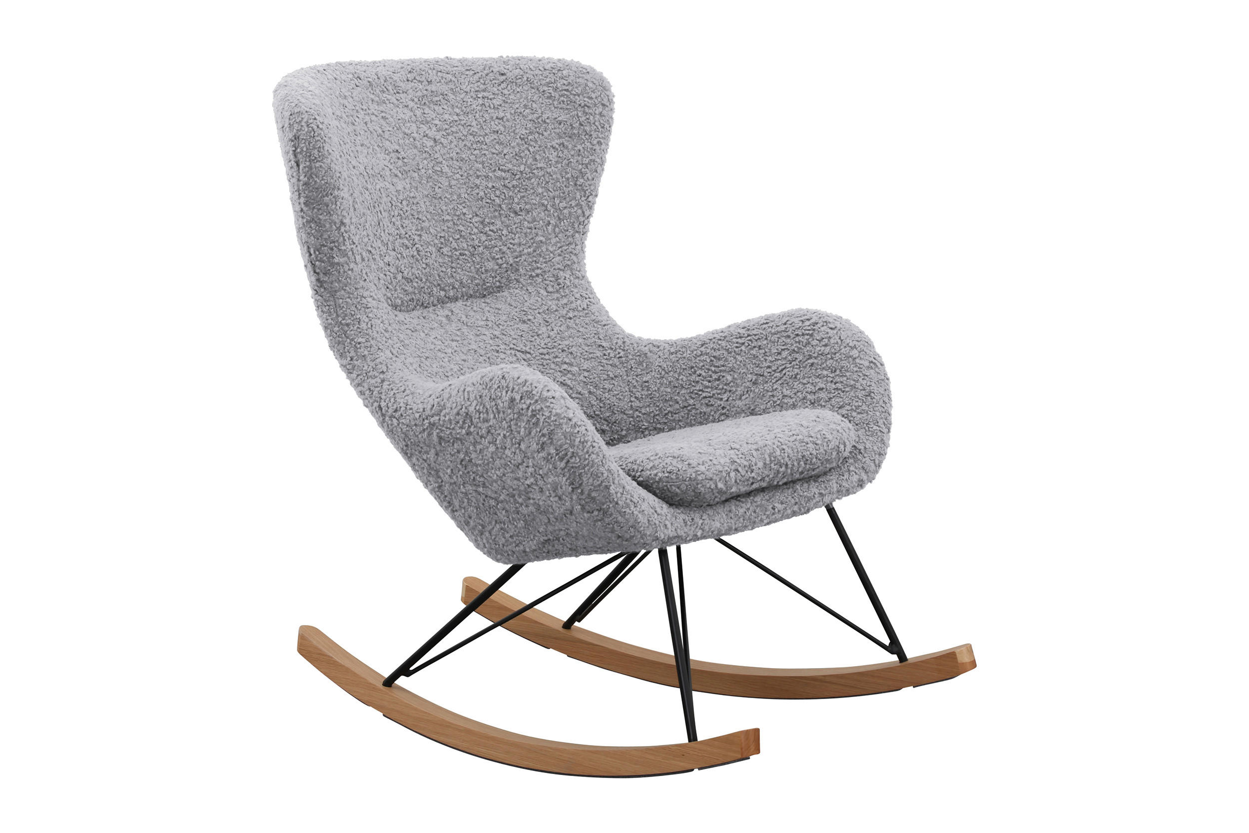 SCHAUKELSTUHL in Teddystoff Hellgrau  - Eichefarben/Hellgrau, MODERN, Holz/Textil (75/106/102cm) - Livetastic