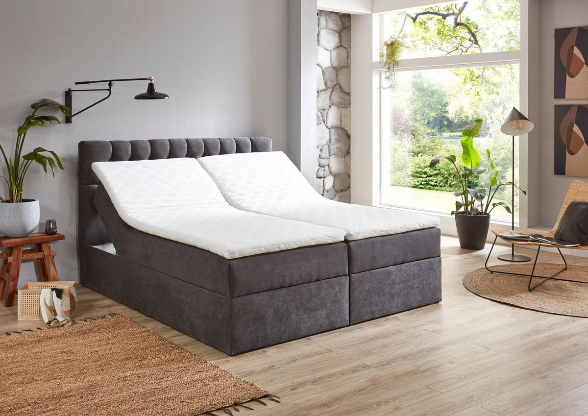 BOXBETT 160/200 cm  in Grau  - Schwarz/Grau, Modern, Kunststoff/Textil (160/200cm) - MID.YOU