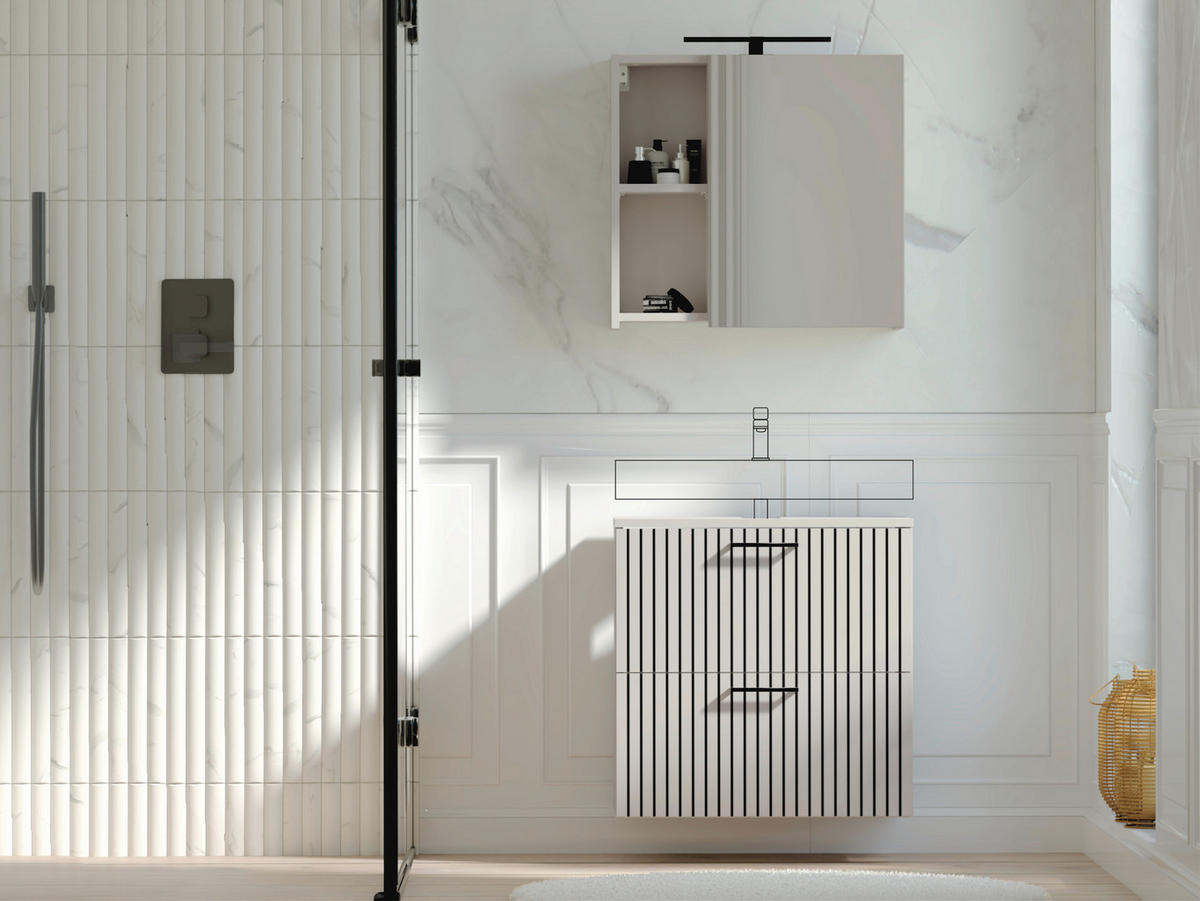 BADEZIMMER  in 60 cm  - Kaschmir/Schwarz, Trend, Glas/Holzwerkstoff (60cm) - Respekta