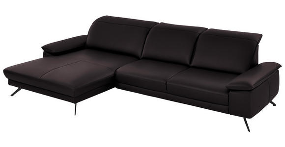 ECKSOFA in Echtleder Dunkelbraun 193/328 cm - Dunkelbraun/Schwarz, Design, Leder/Metall (193/328cm) - Dieter Knoll
