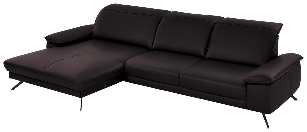 ECKSOFA in Echtleder Dunkelbraun  - Dunkelbraun/Schwarz, Design, Leder/Metall (193/328cm) - Dieter Knoll