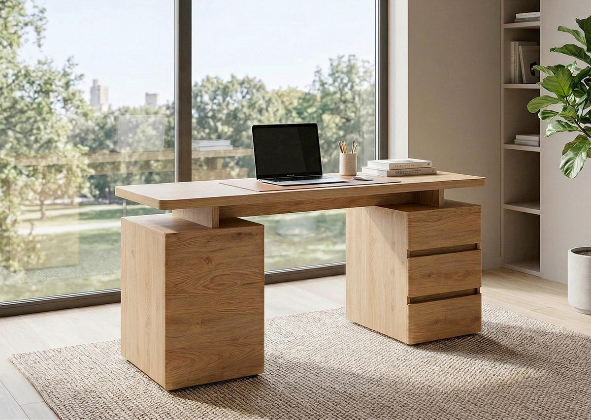 SCHREIBTISCH 150/55/75,5 cm Eichefarben Stauraum, seitenverkehrt montierbar, in verschiedenen Holz-Dekoren erhältlich  - Eichefarben, KONVENTIONELL, Holzwerkstoff (150/55/75,5cm) - MID.YOU