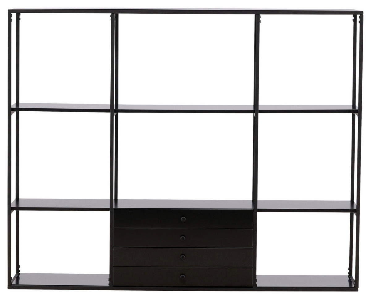 REGAL Schwarz, Nussbaumfarben  - Nussbaumfarben/Schwarz, Design, Holzwerkstoff/Metall (150/120/35cm) - Livetastic