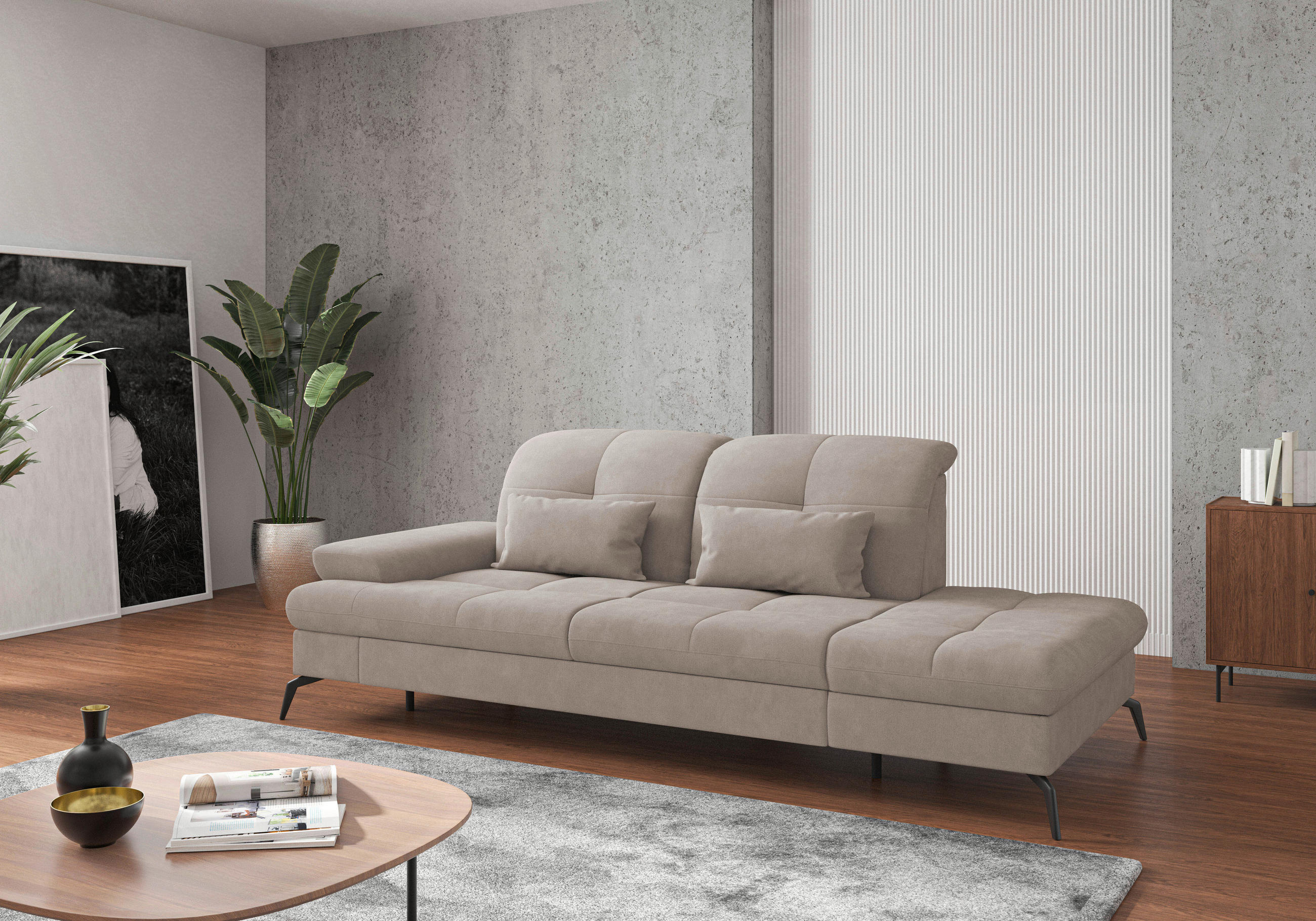 RÉCAMIERE Greige Flachgewebe  - Greige/Schwarz, KONVENTIONELL, Textil/Metall (231/90/122cm) - Sit & More
