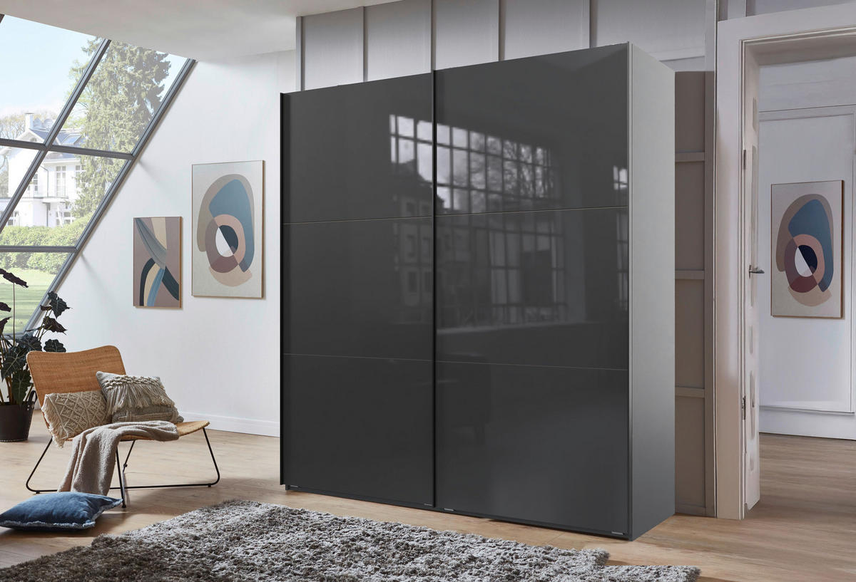 SCHWEBETÜRENSCHRANK 200/216/65 cm 2-türig Graphitfarben, Grau  - Schwarz/Graphitfarben, KONVENTIONELL, Glas/Holzwerkstoff (200/216/65cm) - Stylife