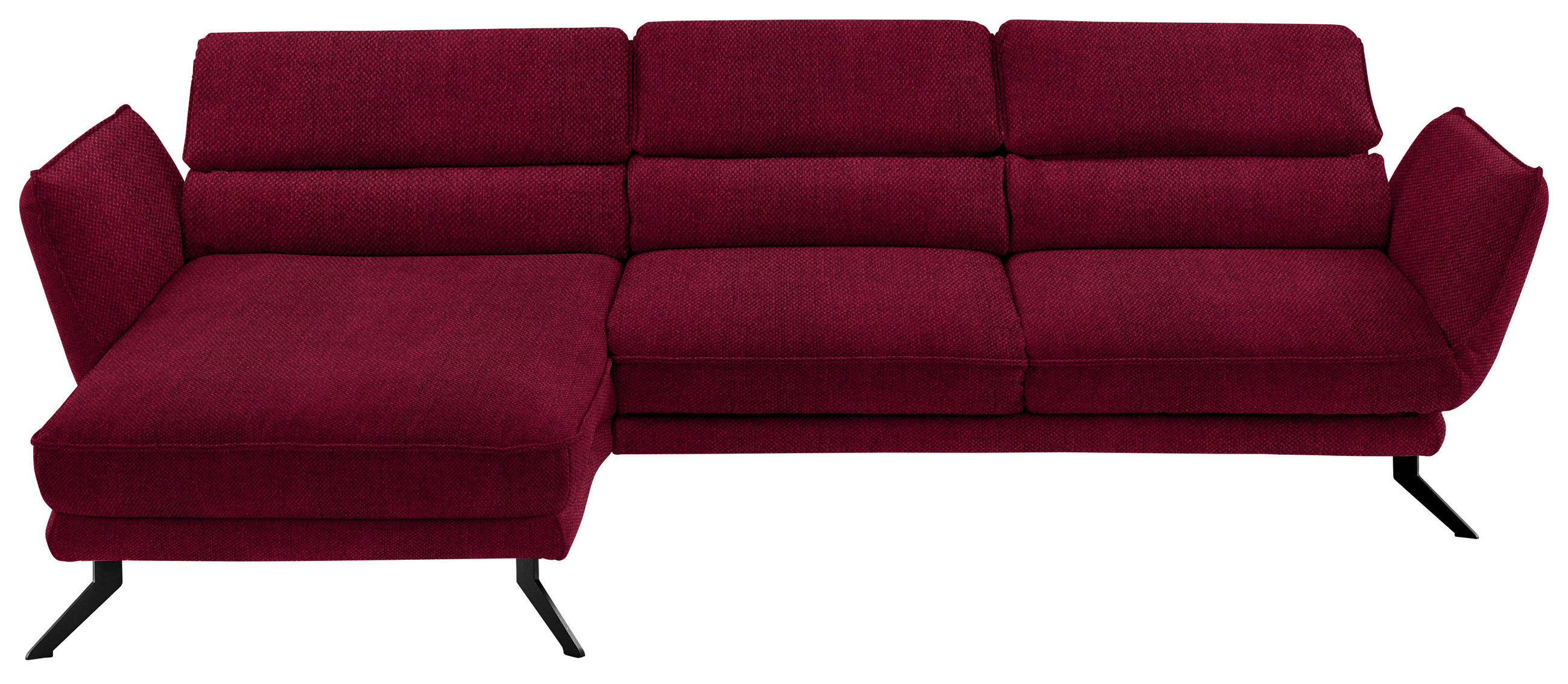 ECKSOFA in Velours Rot  - Rot/Schwarz, Design, Textil/Metall (153/283cm) - Valdera