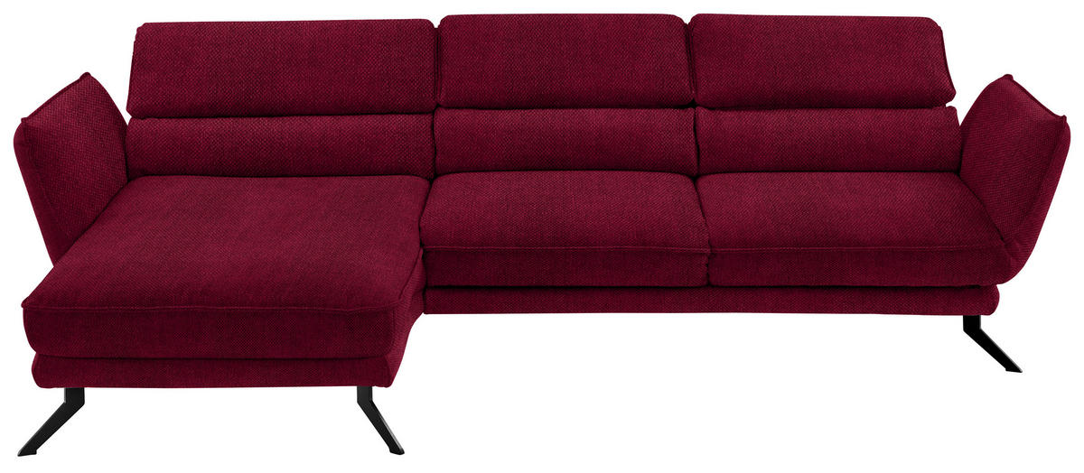 ECKSOFA in Velours Rot  - Rot/Schwarz, Design, Textil/Metall (153/283cm) - Valdera
