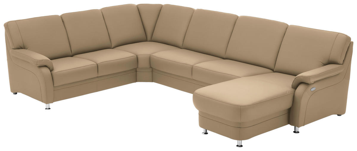 WOHNLANDSCHAFT  in Echtleder Beige  - Beige/Alufarben, KONVENTIONELL, Leder/Metall (239/329/165cm) - Beldomo Premium