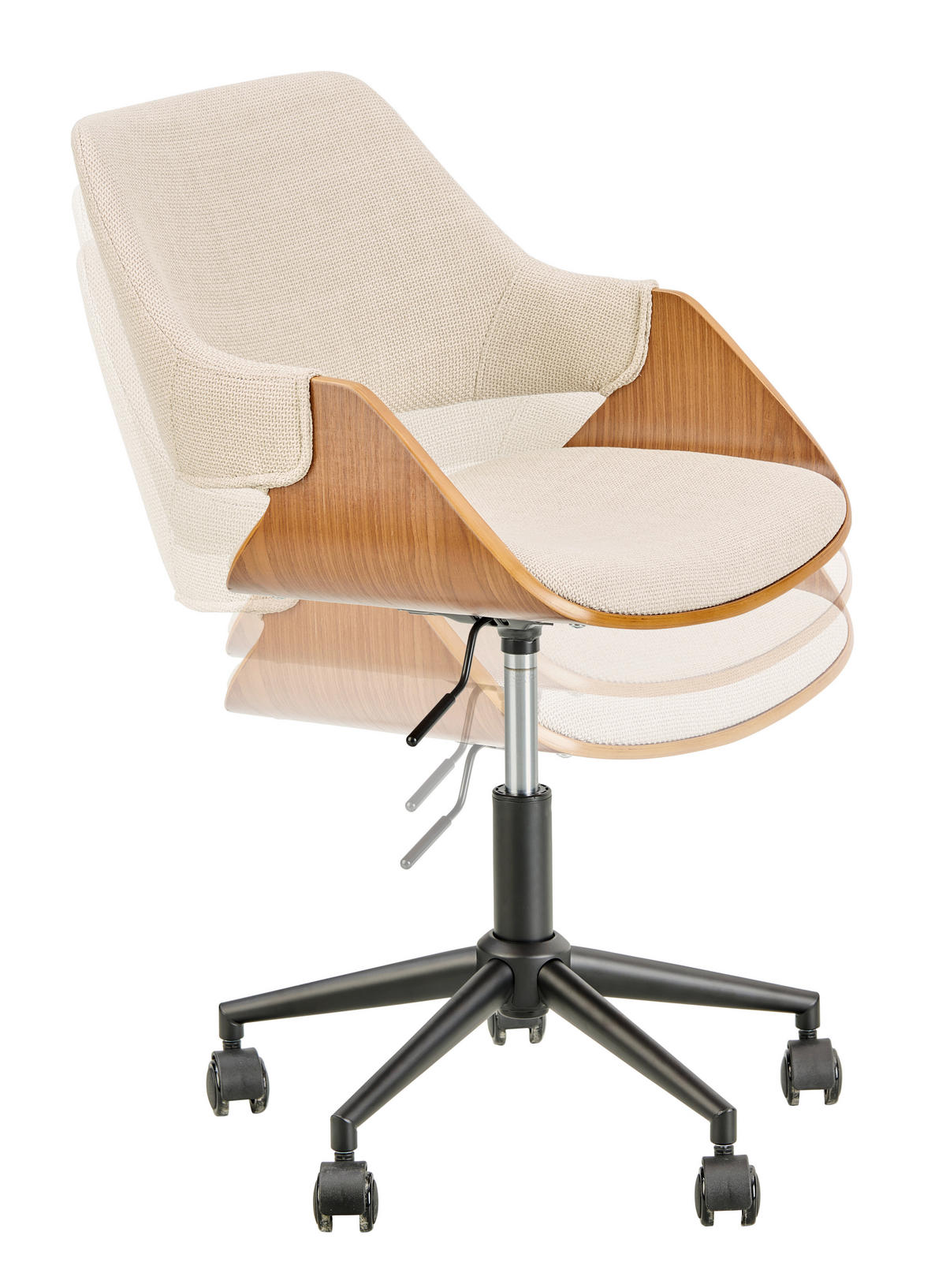 OTOČNÁ STOLIČKA, vzhľad ľanu, béžová, farba vlašského orecha - farba vlašského orecha/béžová, Modern, kov/drevo (51/78/88/57cm) - MID.YOU