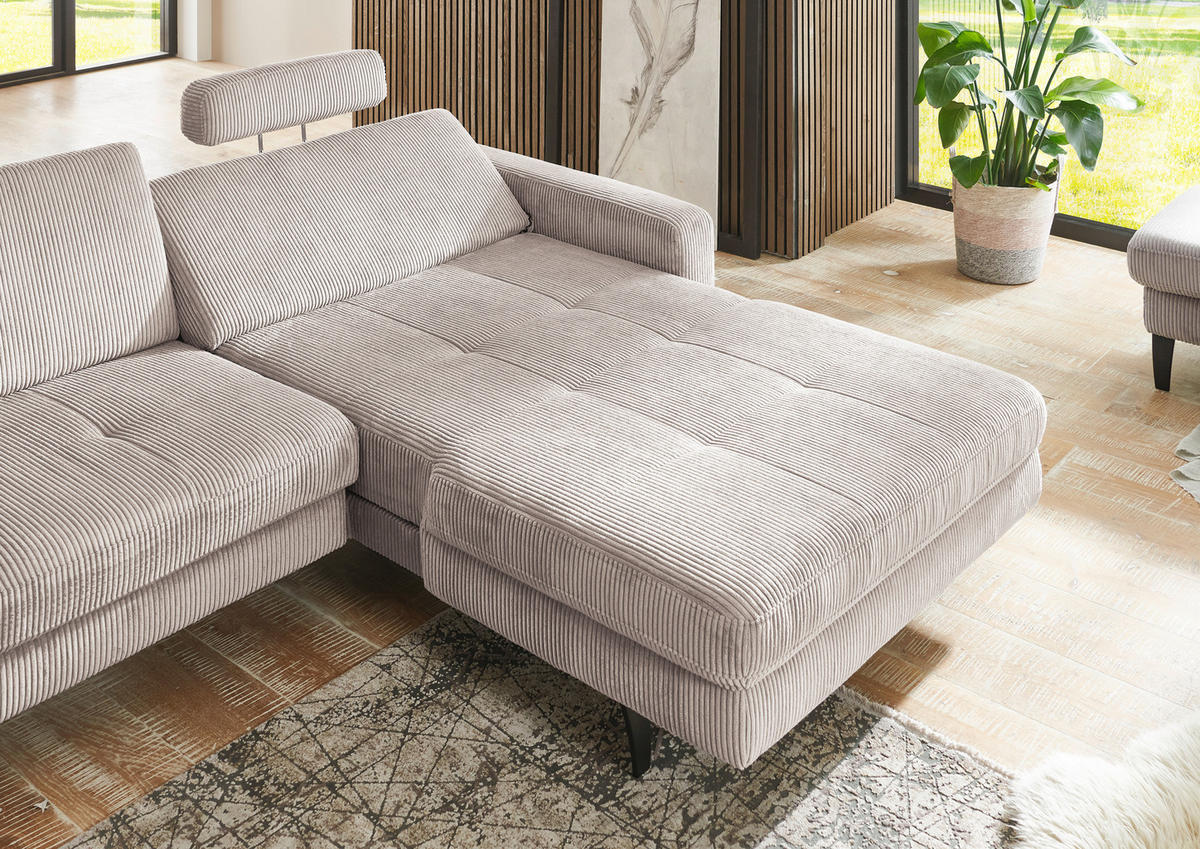 ECKSOFA in Cord Hellbraun  - Hellbraun/Schwarz, Modern, Textil/Metall (302/177cm) - Beldomo Style