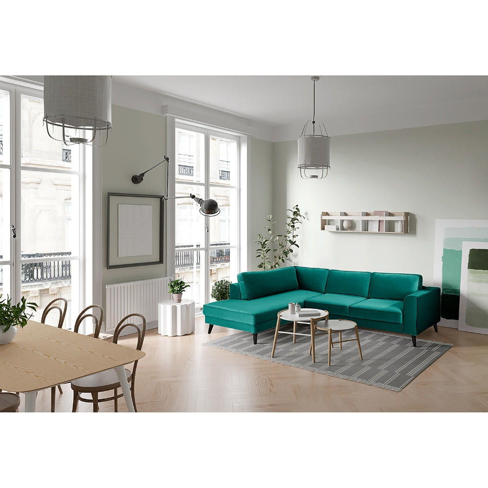 ECKSCHLAFSOFA in Samt Petrol - Wengefarben/Petrol, Modern, Holz/Textil (264/85/203cm) - Trendmanufaktur