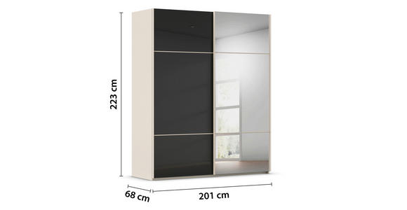 SCHWEBETÜRENSCHRANK 201/223/68 cm 2-türig Schwarz, Champagner - Champagner/Schwarz, KONVENTIONELL, Glas/Holzwerkstoff (201/223/68cm) - Novel