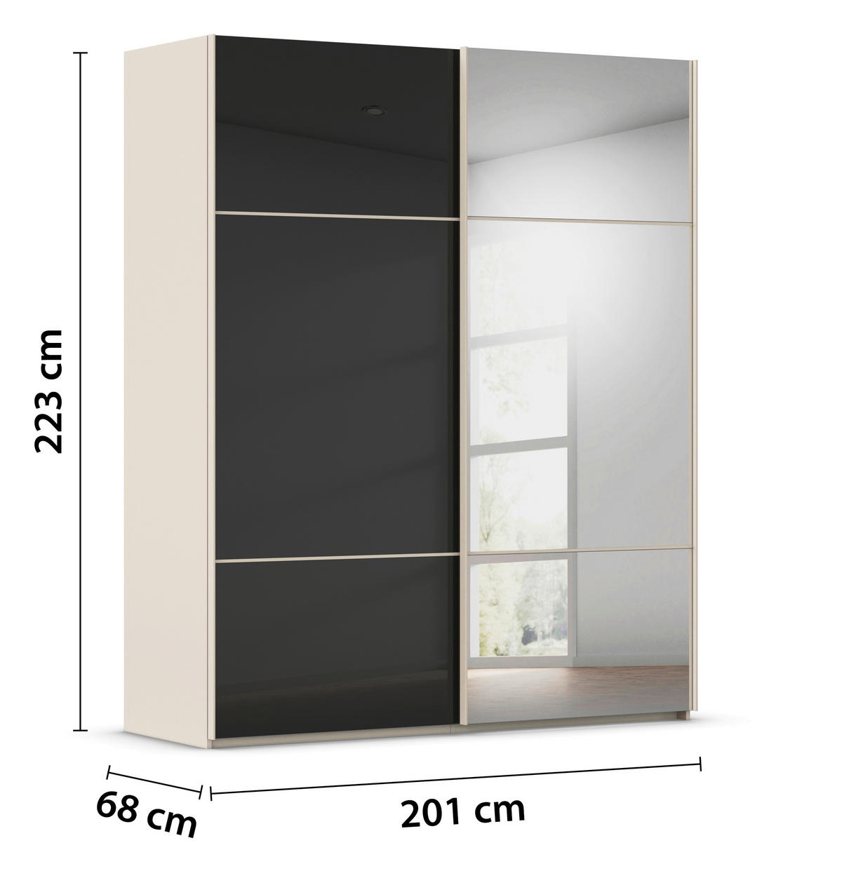 SCHWEBETÜRENSCHRANK 201/223/68 cm 2-türig Schwarz, Champagner  - Champagner/Schwarz, KONVENTIONELL, Glas/Holzwerkstoff (201/223/68cm) - Novel