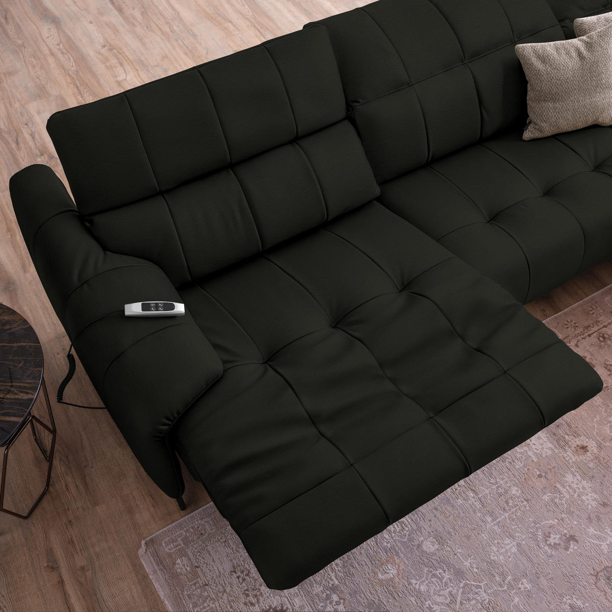 ECKSOFA in Echtleder Schwarz  - Schwarz, Design, Leder/Metall (313/165cm) - Emilio Belluti