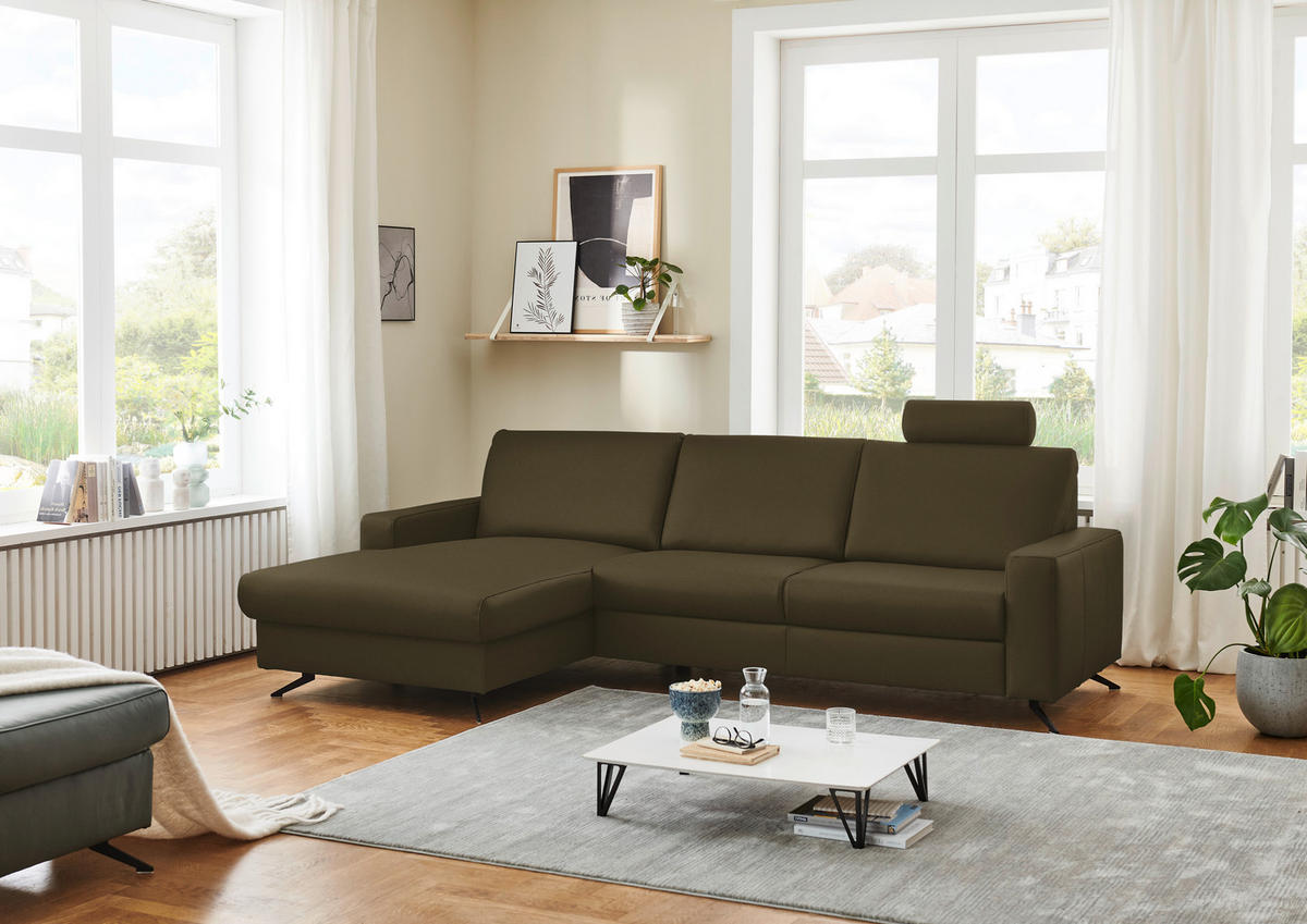 ECKSOFA in Echtleder Grün  165/267 cm  - Schwarz/Grün, Design, Leder/Metall (165/267cm) - Beldomo Premium