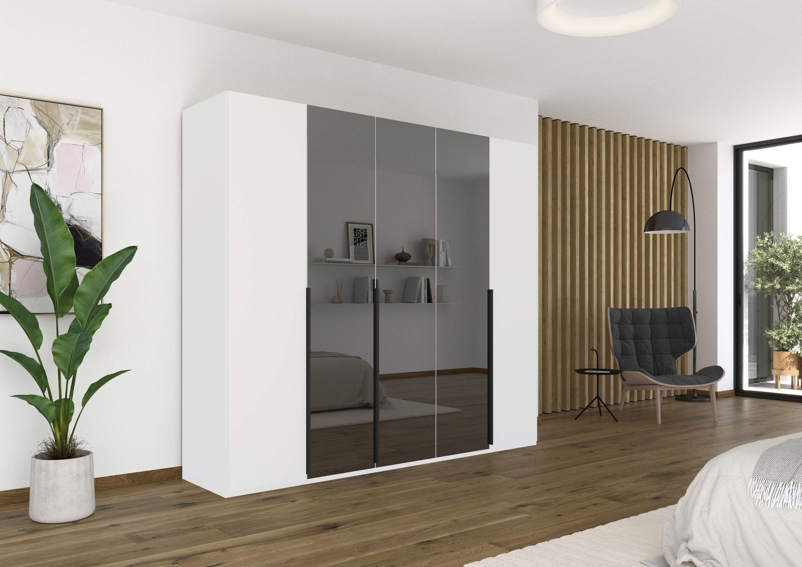 DREHTÜRENSCHRANK in Grau, Weiss  - Weiss/Graphitfarben, Trend, Glas/Holzwerkstoff (251/223/61cm) - Rauch Möbel