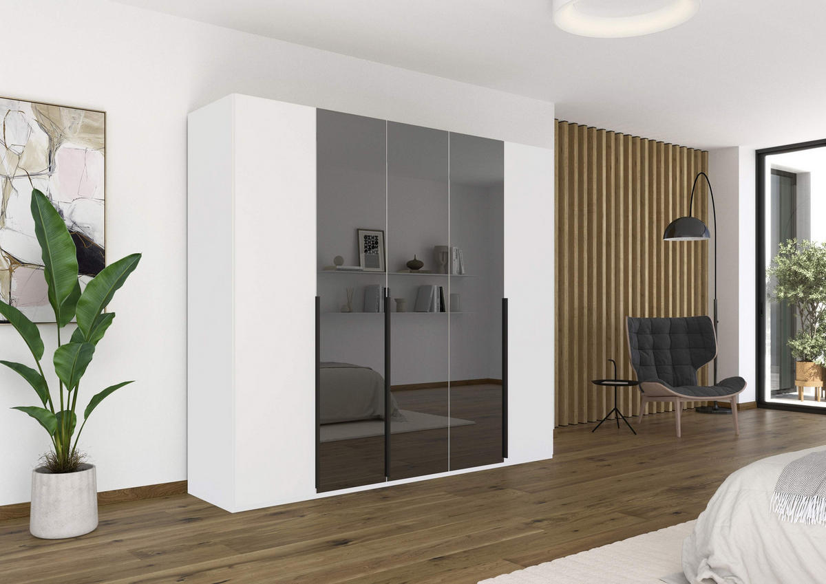 DREHTÜRENSCHRANK in Grau, Weiss  - Weiss/Graphitfarben, Trend, Glas/Holzwerkstoff (251/223/61cm) - Rauch Möbel