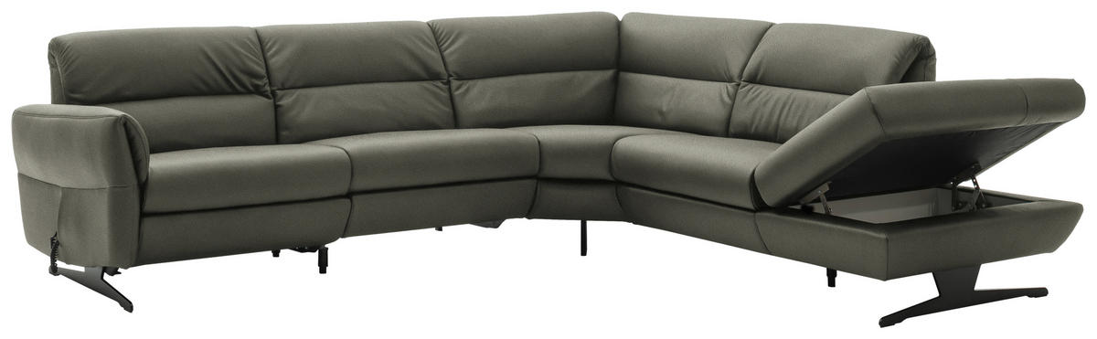 ECKSOFA Grau Echtleder  - Schwarz/Grau, Design, Leder/Metall (286/258cm) - Schöner Wohnen