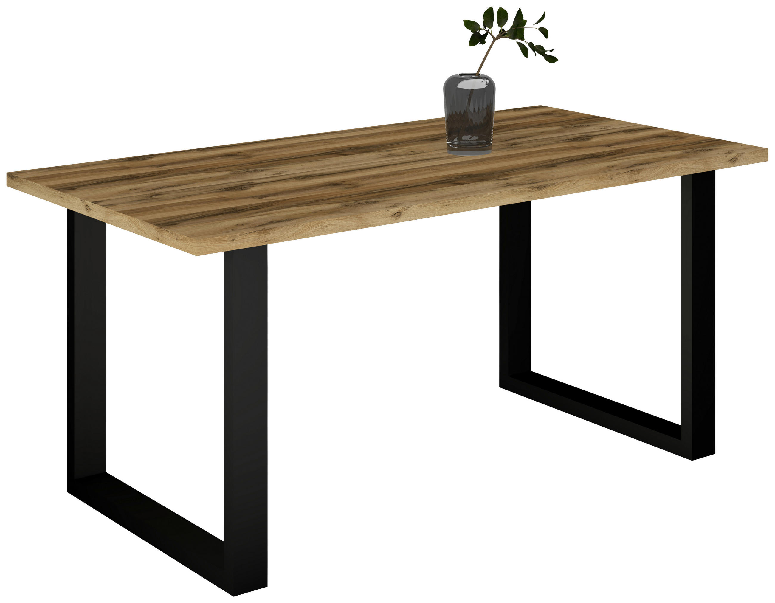ESSTISCH rechteckig Schwarz, Plankeneiche  - Plankeneiche/Schwarz, MODERN, Holzwerkstoff/Metall (140/90/78cm) - Livetastic