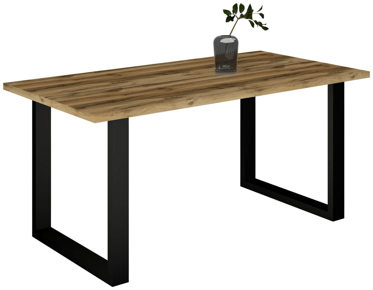 ESSTISCH in Metall, Holzwerkstoff 140/90/78 cm   - Plankeneiche/Schwarz, MODERN, Holzwerkstoff/Metall (140/90/78cm) - Livetastic