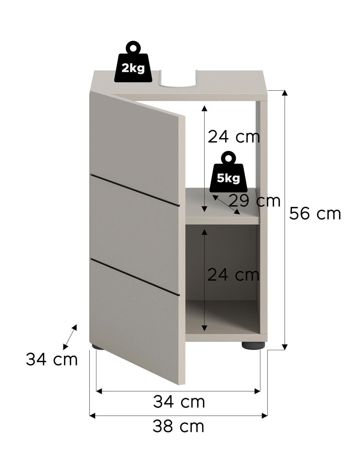 WASCHBECKENUNTERSCHRANK 38/56/34 cm  - Kaschmir/Schwarz, MODERN, Holzwerkstoff/Kunststoff (38/56/34cm) - MID.YOU
