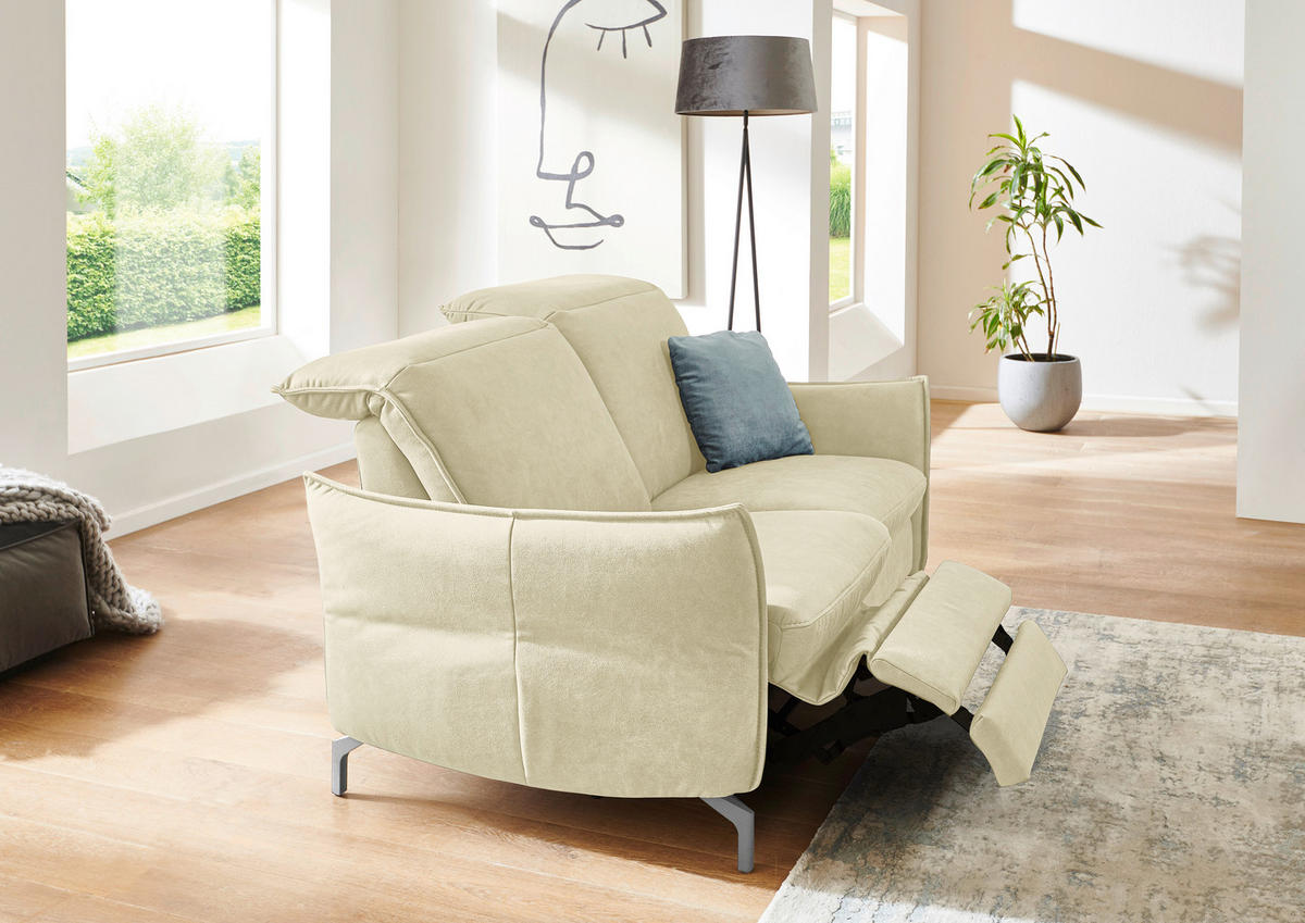 2-SITZER-SOFA in Echtleder Creme  - Creme/Schwarz, Modern, Leder/Metall (154/89/109cm) - Livetastic
