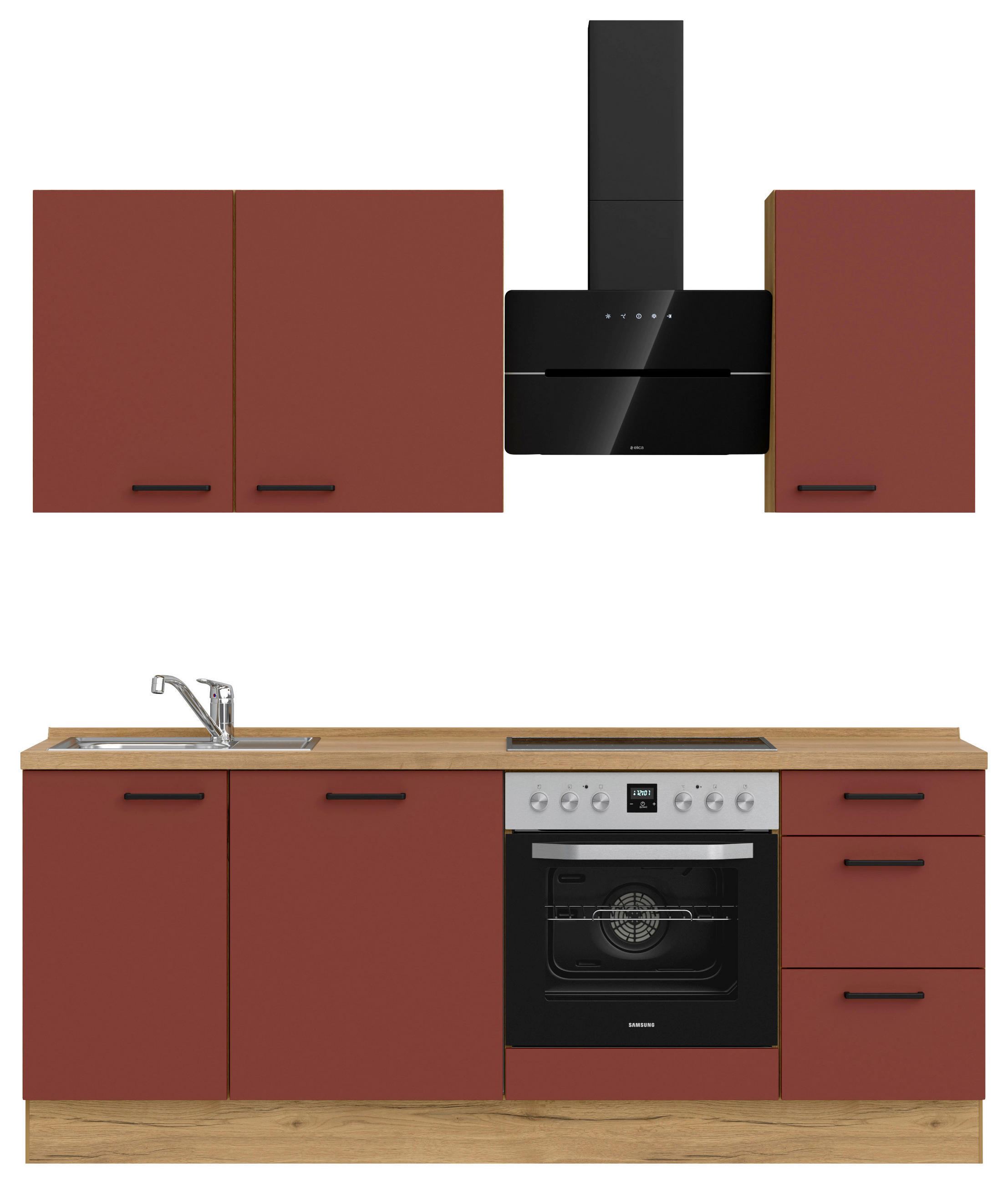 KÜCHENLEERBLOCK 210 cm   in Rot, Eichefarben  - Eichefarben/Rot, MODERN, Holzwerkstoff/Metall (210cm) - Nobilia