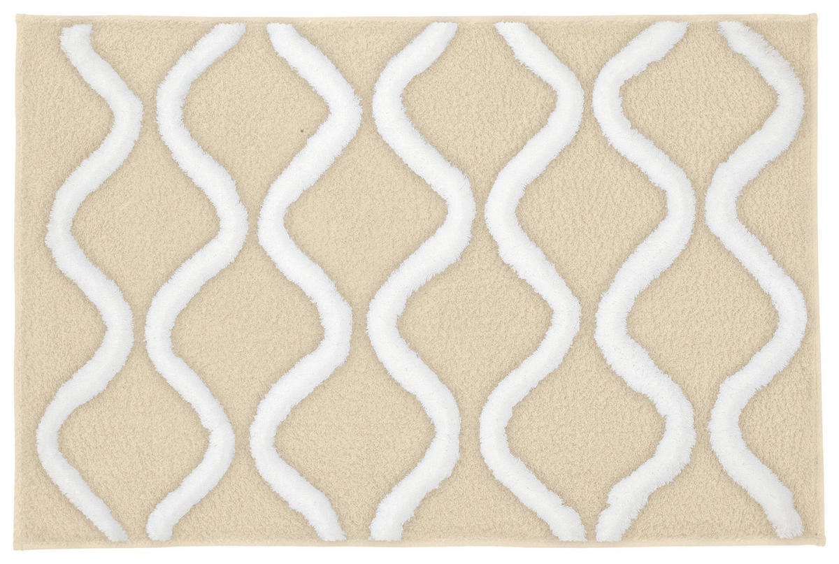 BADTEPPICH Weiß, Beige 55/65 cm  - Beige/Weiß, Basics, Kunststoff/Textil (55/65cm) - Kleine Wolke