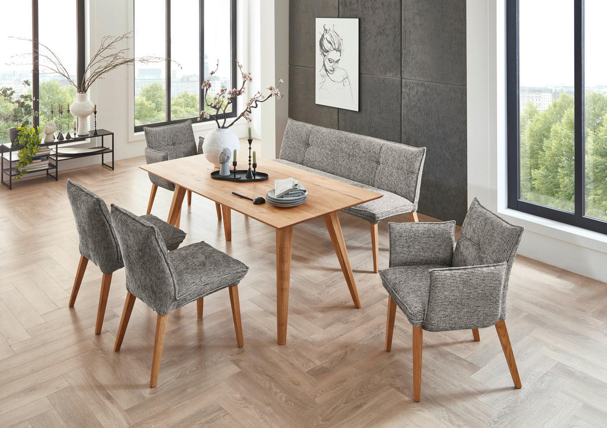 SITZBANK 159/86/65 cm Chenille Anthrazit, Eichefarben Eiche massiv Holz  - Eichefarben/Eschefarben, KONVENTIONELL, Holz/Textil (159/86/65cm) - Valdera