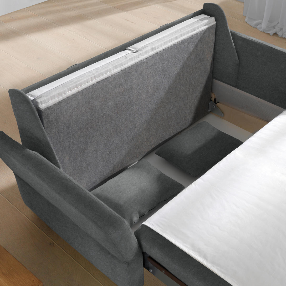 SCHLAFSOFA in Velours, beflockt Grau  - Alufarben/Grau, KONVENTIONELL, Kunststoff/Textil (170/88/91cm) - Sedda