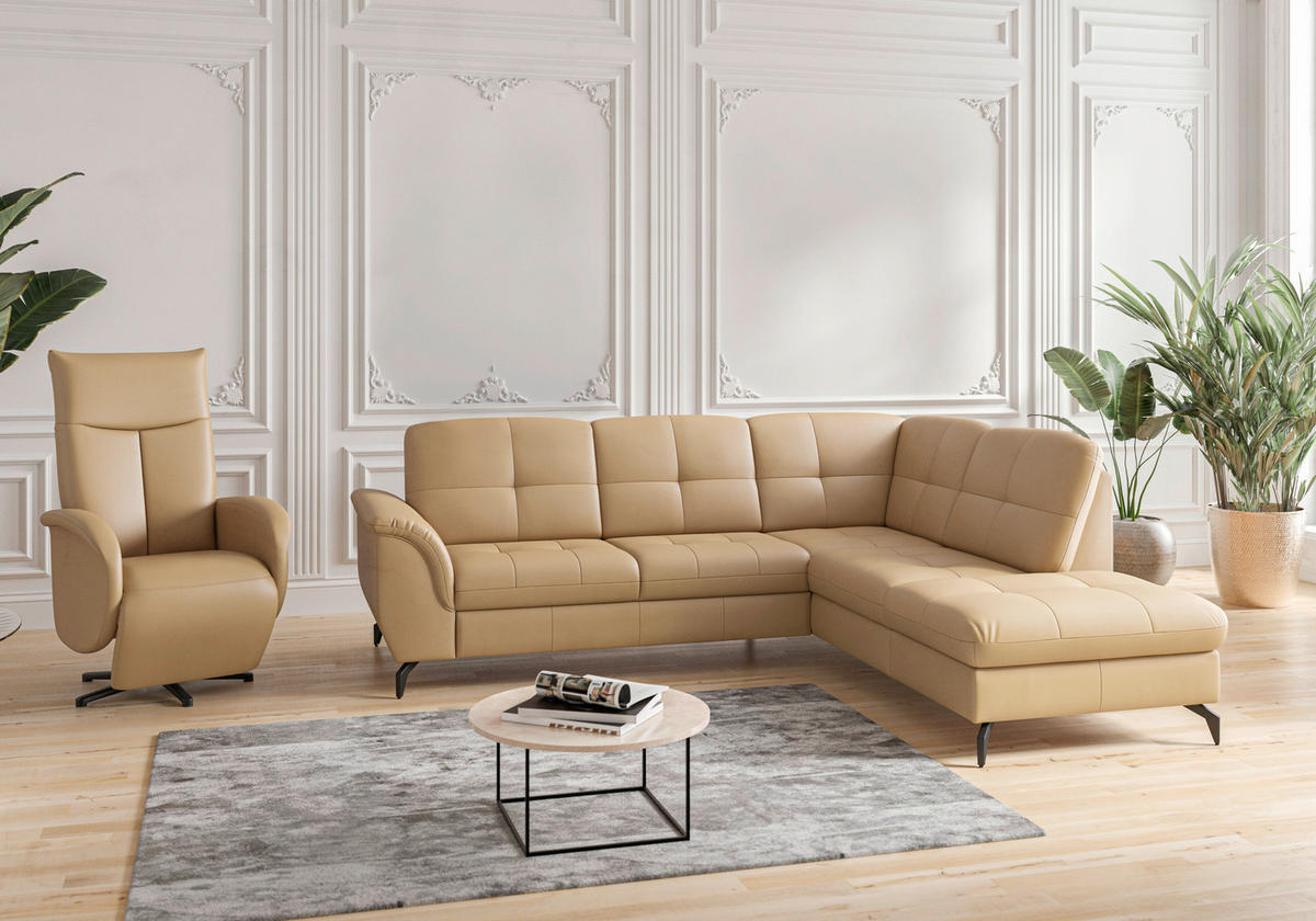 ECKSOFA in Vliesstoff Kombination Echtleder/Stoff Cappuccino  244/212 cm  - Schwarz/Cappuccino, MODERN, Leder/Textil (244/212cm) - Sit & More