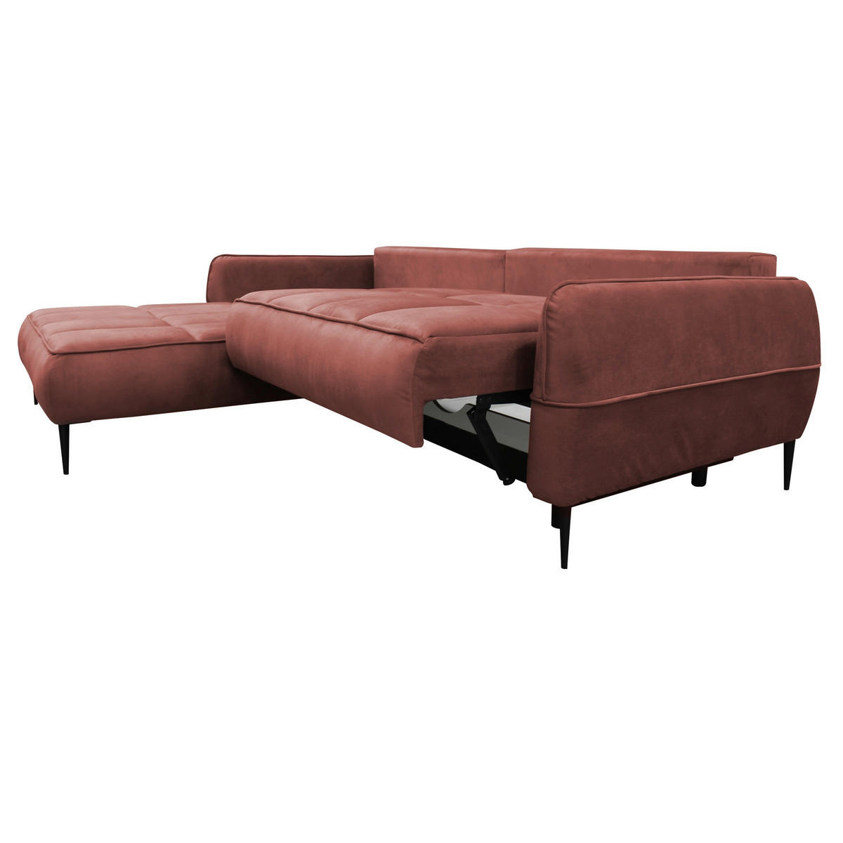 ECKSOFA in Velours Koralle  189/260 cm  - Koralle/Schwarz, Design, Textil/Metall (189/260cm) - MID.YOU