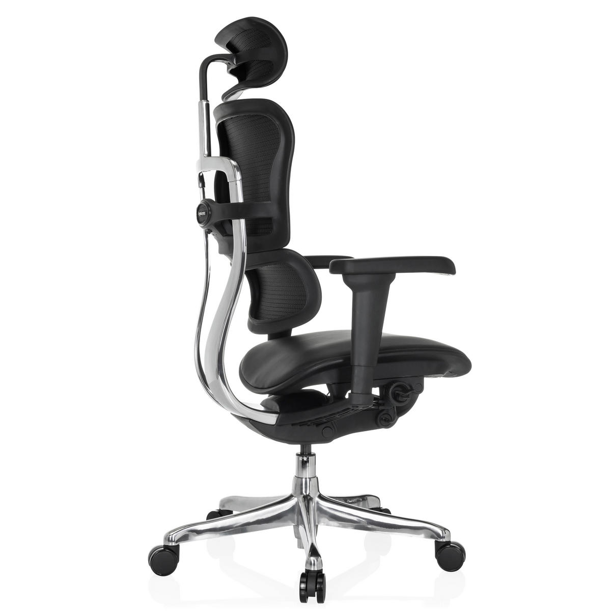 DREHSTUHL Schwarz  - Silberfarben/Schwarz, MODERN, Leder/Kunststoff (65/114-132/60cm) - MID.YOU