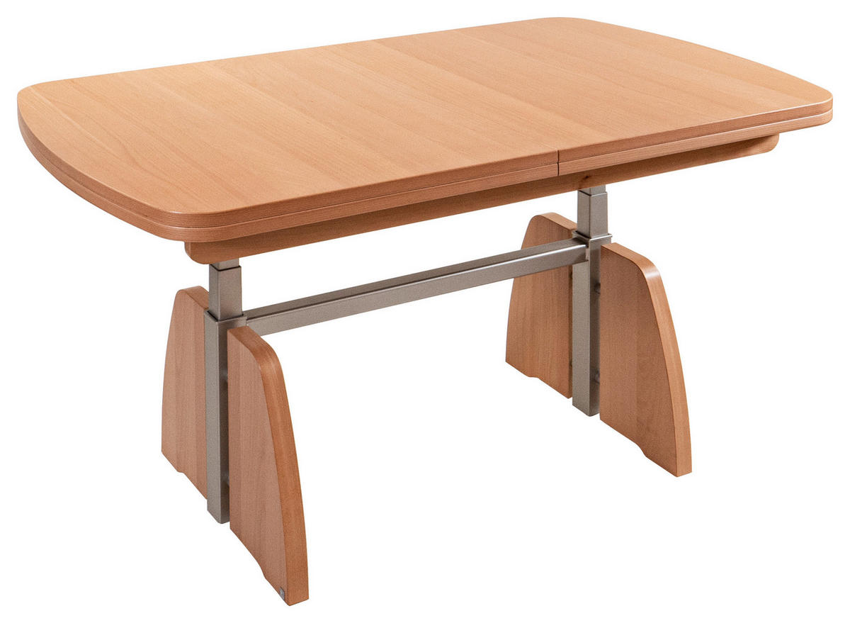 COUCHTISCH Buche furniert 125-245/75/55-74 cm rechteckig Silberfarben, Buchefarben  - Silberfarben/Buchefarben, KONVENTIONELL, Holz/Metall (125-245/75/55-74cm) - Venda