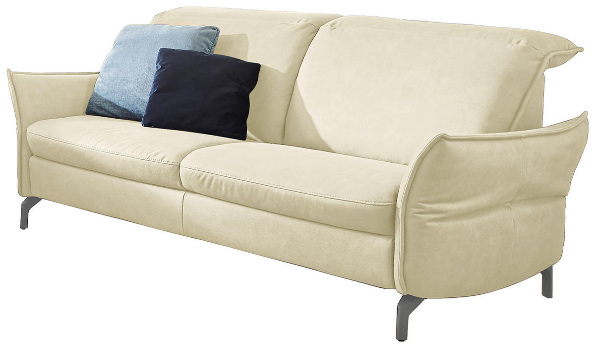 2-SITZER-SOFA in Echtleder Creme  - Creme/Nickelfarben, Modern, Leder/Metall (154/89/109cm) - Livetastic