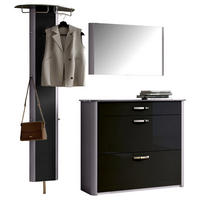 GARDEROBE 3-teilig  in 200/192/34 cm  - Schwarz/Alufarben, Design, Glas/Holzwerkstoff (200/192/34cm) - Moderano